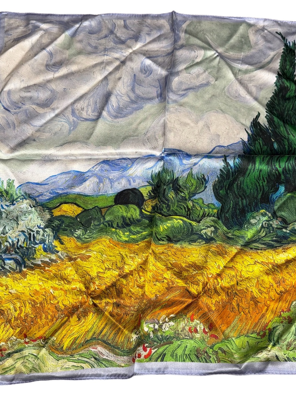Artistic Wheat Field Scarf in Yellow, Green & Blue New